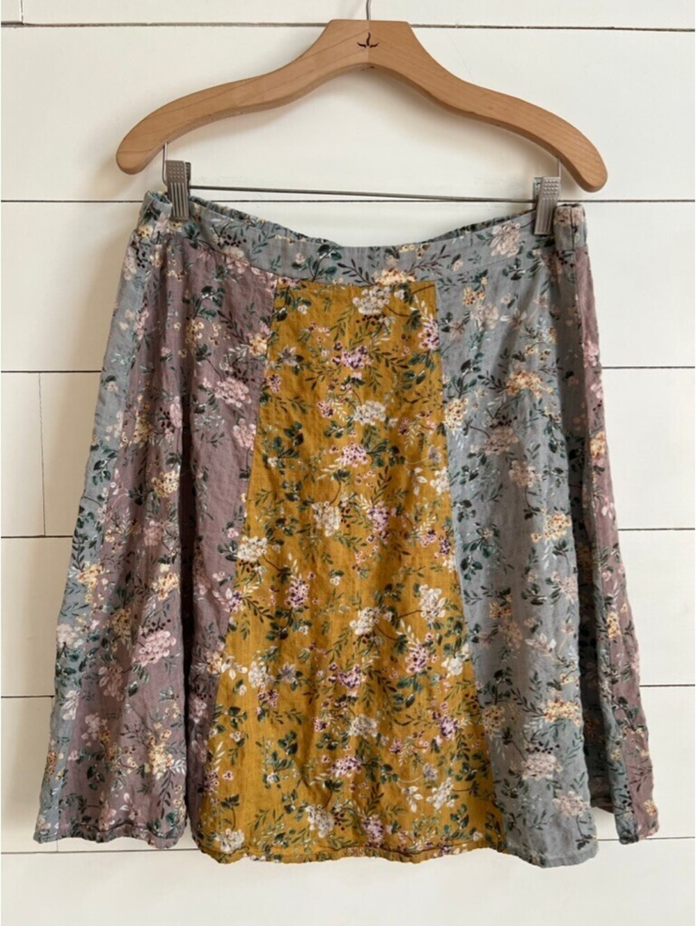 Natural Life Floral Patchwork Lightweight Pull-on Skirt Size XL Boho Cottagecore